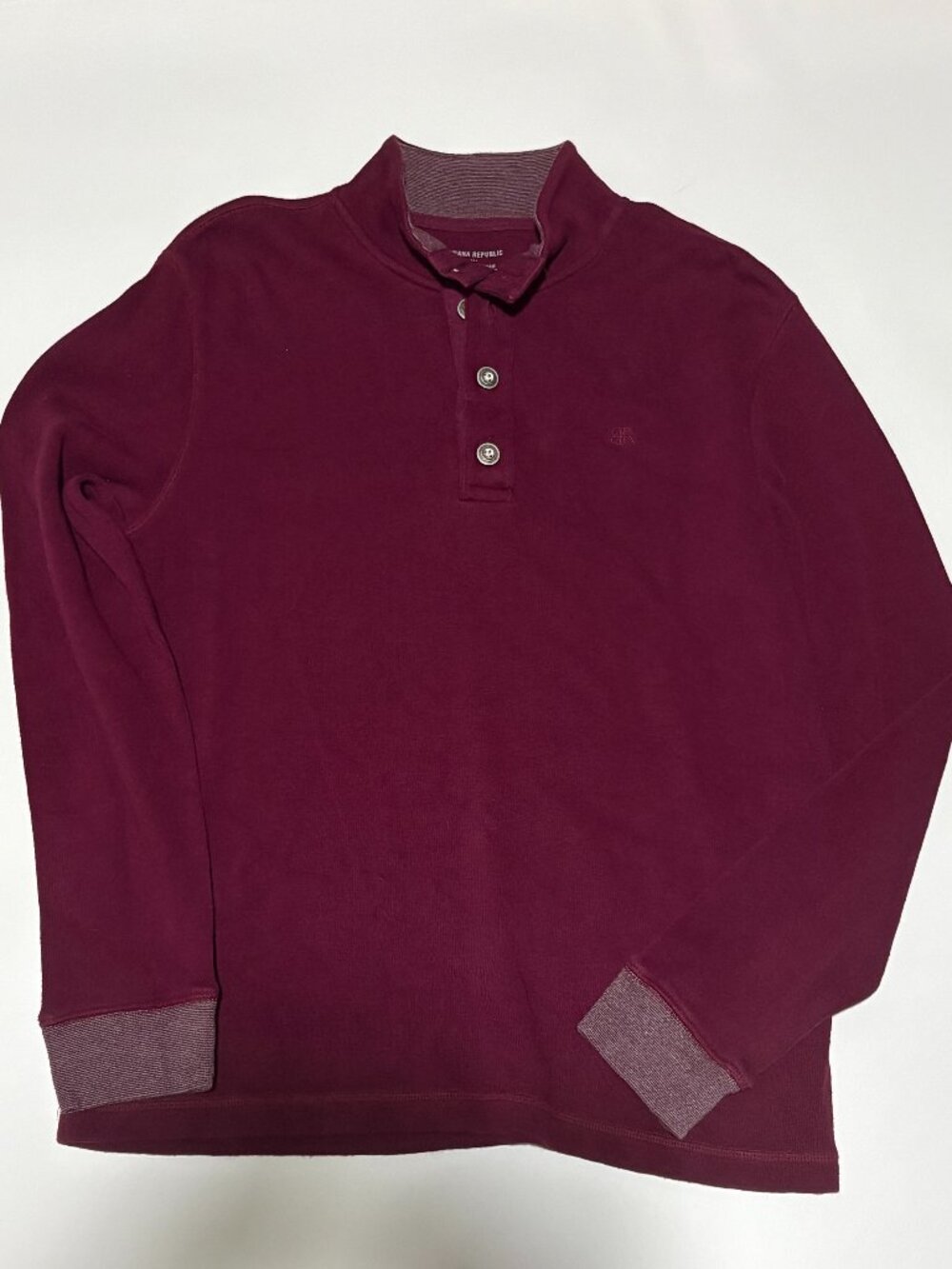 Banana Republic Mens Long Sleeve Polo Shirt L Burgundy Cotton Rugby Preppy